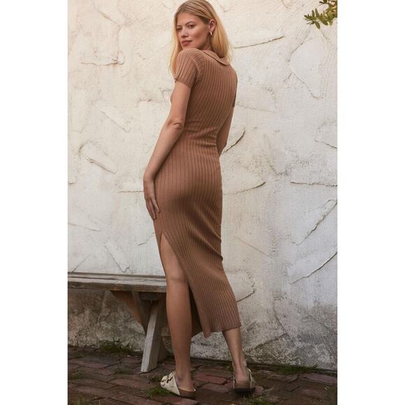 Defect New LSPACE Lena Cutout Collared Midi Dress Size L Camel 9D407 #2 - Picture 3 of 16